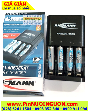 Ansman Powerline 4Smart _Bộ sạc kèm sẳn 4 pin Sạc Ansman Mignon NiMh AAA800mAh 1.2v